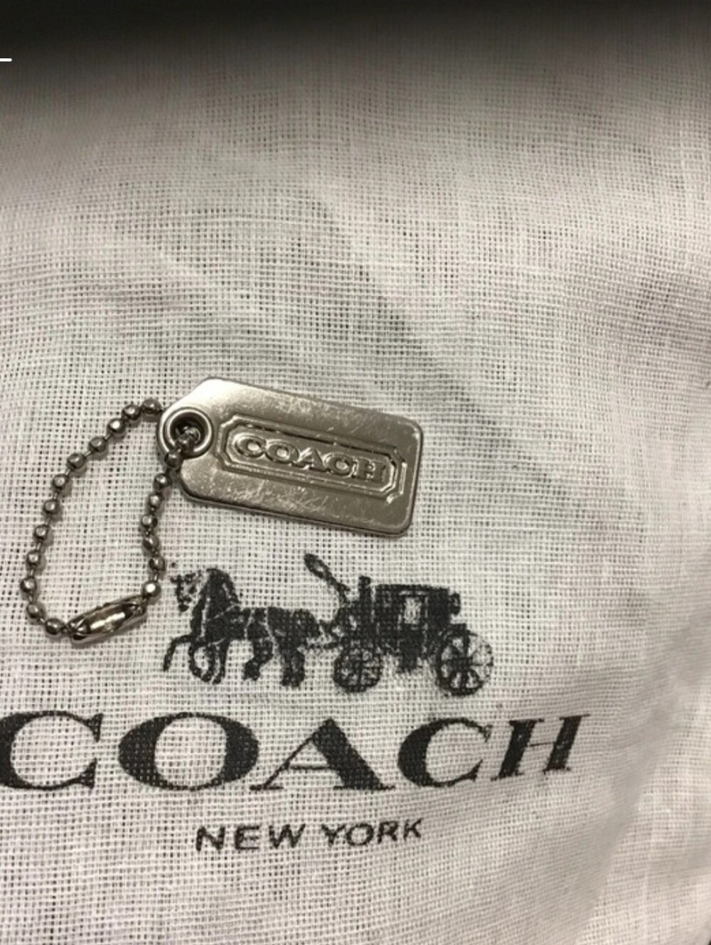 Coach Silver-Tone Metal Dog Tag Keychain With Linen Dust Bag